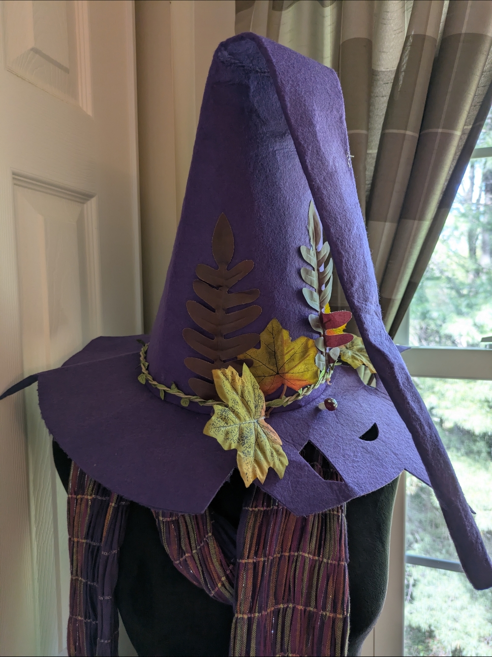 Purple Felt Witch Hat with Autumn Leaf Trim
